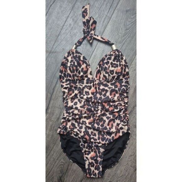 Cheetah Shaping Conturing Haulter One-piece Swimsuit Women's Size Medium - Picture 1 of 4